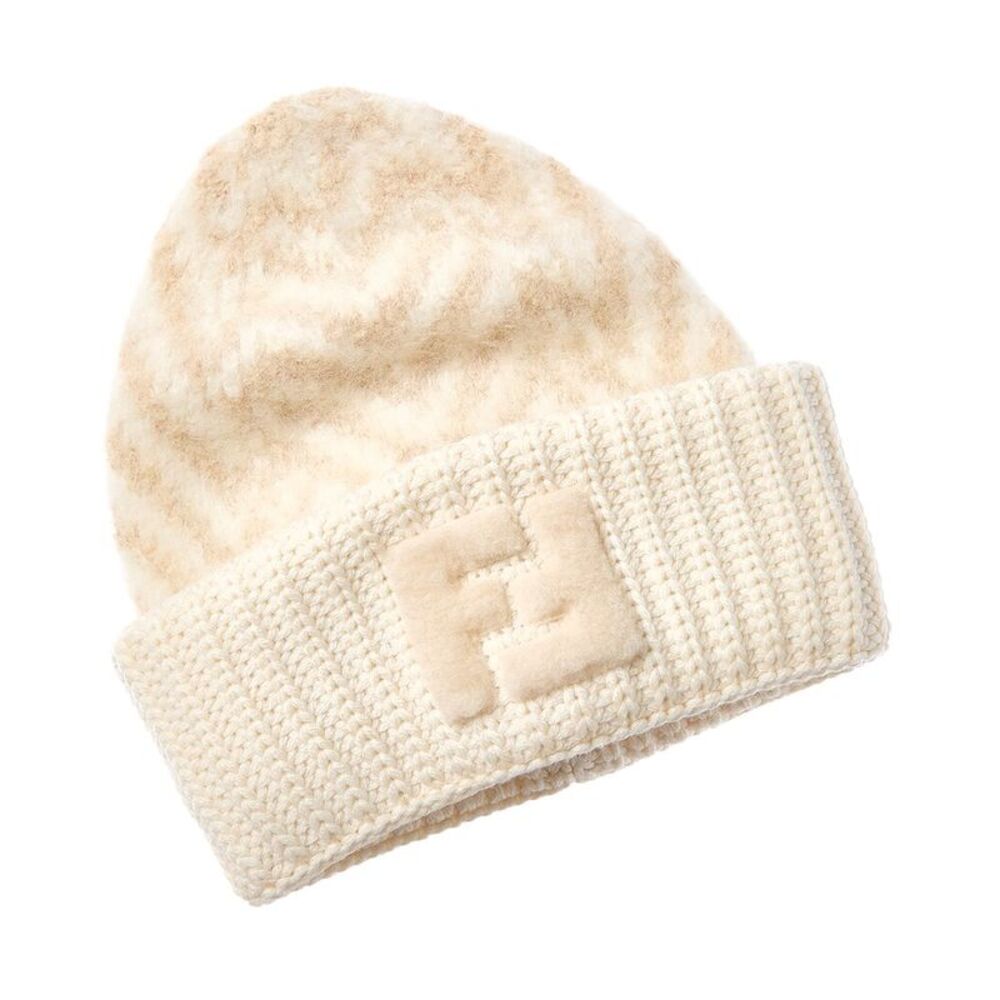 Fendi Ff Alpaca & Wool-Blend Beanie, White